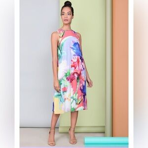 NWT BL^NK LONDON x ANTHRO Ashleigh Trapeze Watercolor Floral Midi Dress Size S